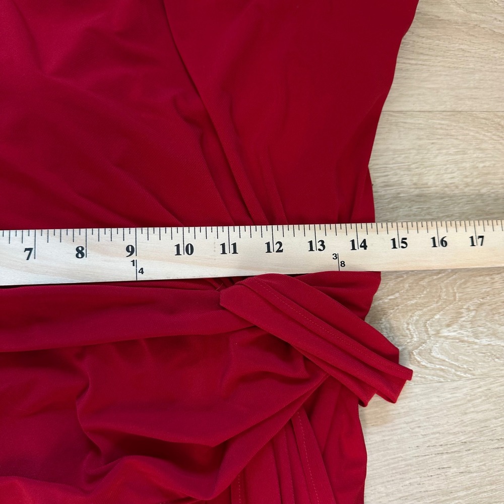 XSCAPE Women Gown Nara One Shoulder Ruched Twist Front Red Sz 12 Grecian Goddess - Picture 10 of 13